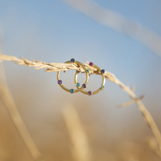 Pendientes botón Iris círculo cristal en Plata baño rodio