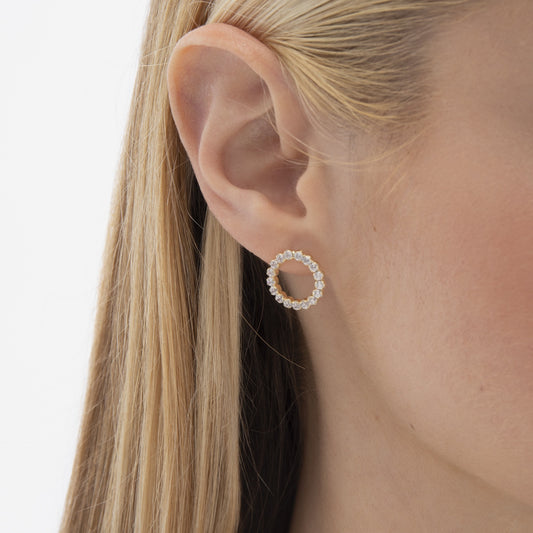 Pendientes cortos Halo círculo cristales riviere en Plata