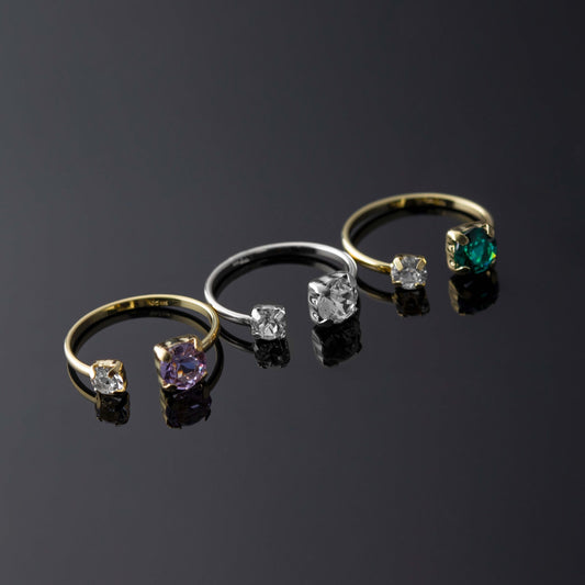 Anillo ajustable Jasmine círculo cristal blanco en Plata baño rodio