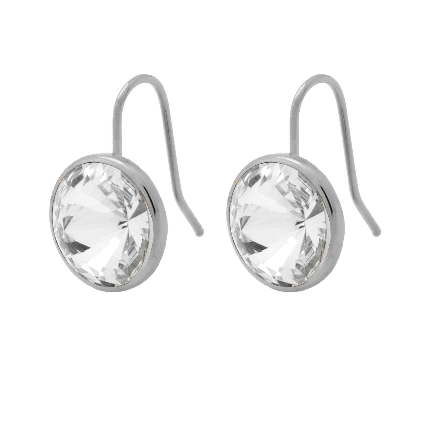 Pendientes cortos Basic Pendientes gancho cortos 15mm círculo cristal en Plata baño rodio