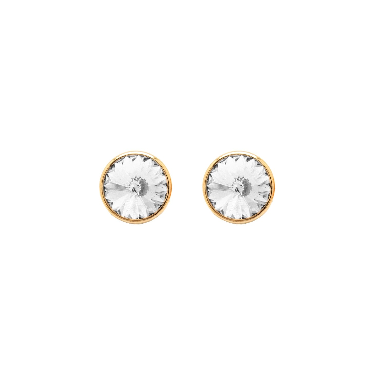 Pendientes botón Basic 9mm círculo cristal en Plata baño Oro
