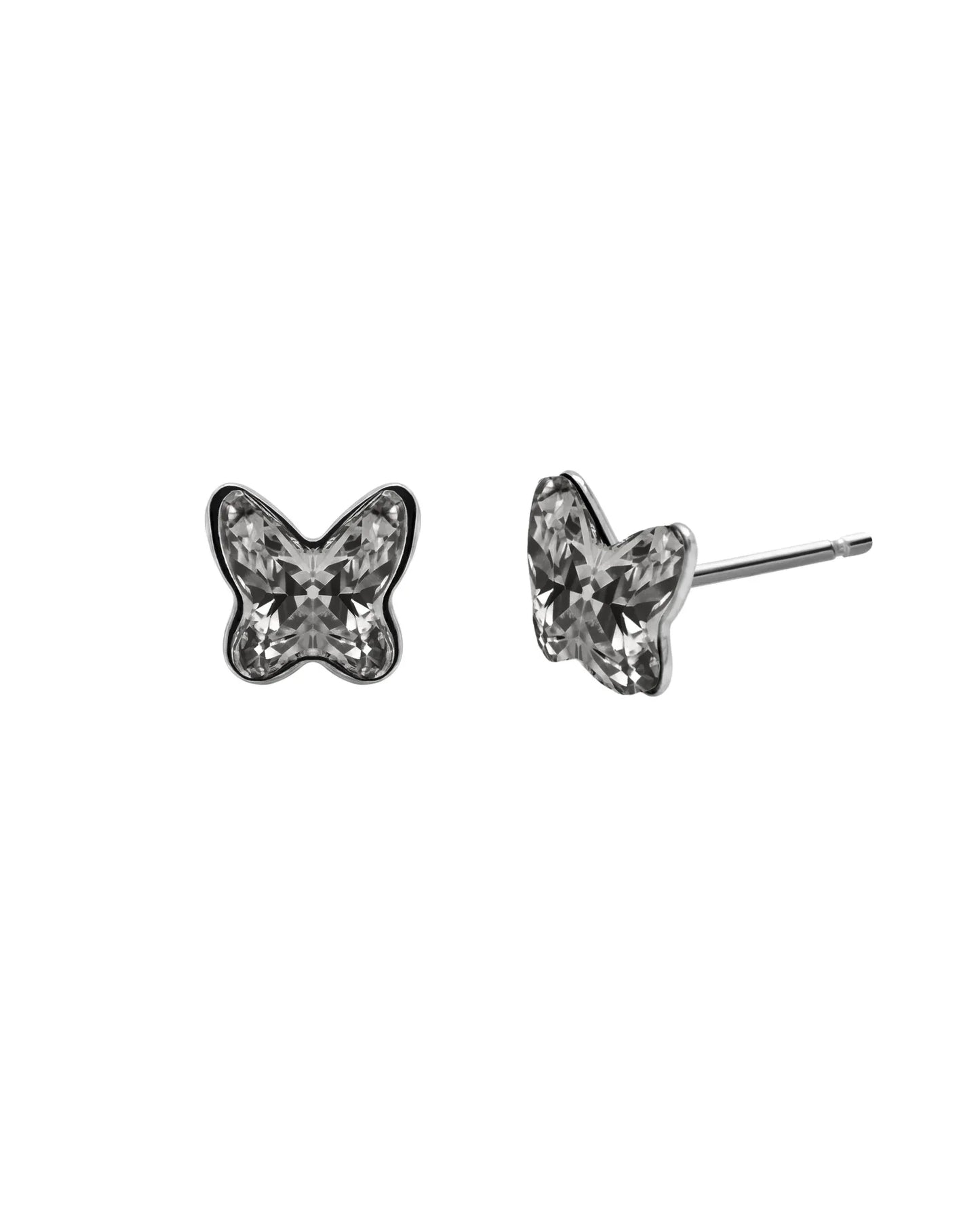 Pendientes botón Fantasy mariposa cristal en Plata baño rodio
