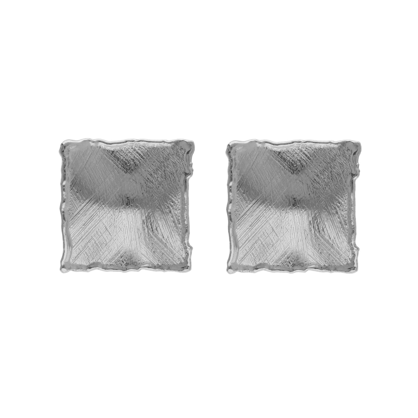 Pendientes cortos New York textura cuadrado en Plata