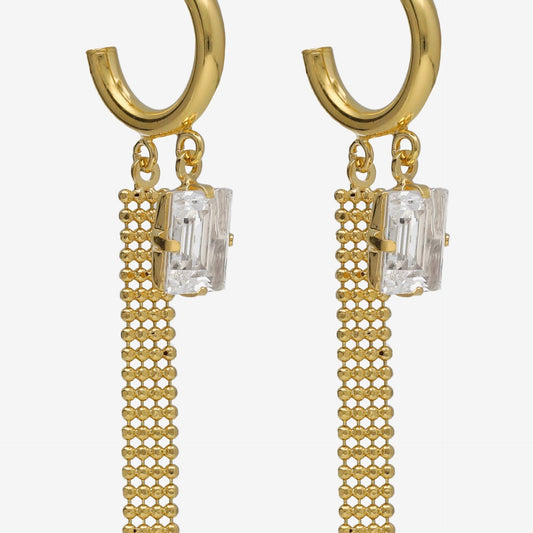 Pendientes aro Empire malla cristal blanco en Plata