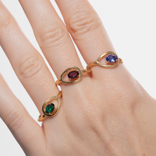 Anillo Prisme cerrado cristal en Plata baño Oro