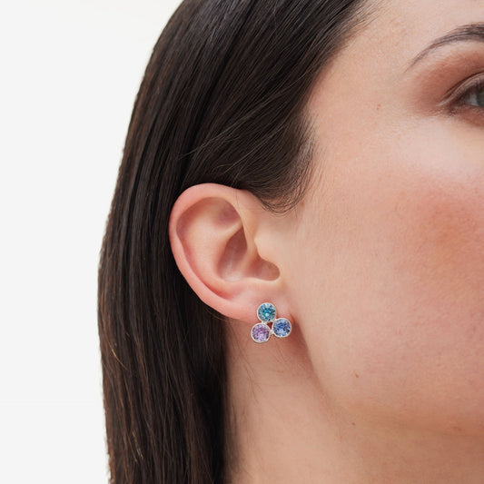 Pendientes botón Bom Dia con cristal multicolor en Plata baño Rodio