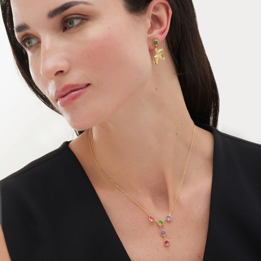 Collar largo Bom Dia con cristal multicolor en Plata baño Oro