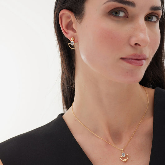 Collar corto abanico Buongiorno con cristal en Plata baño Oro