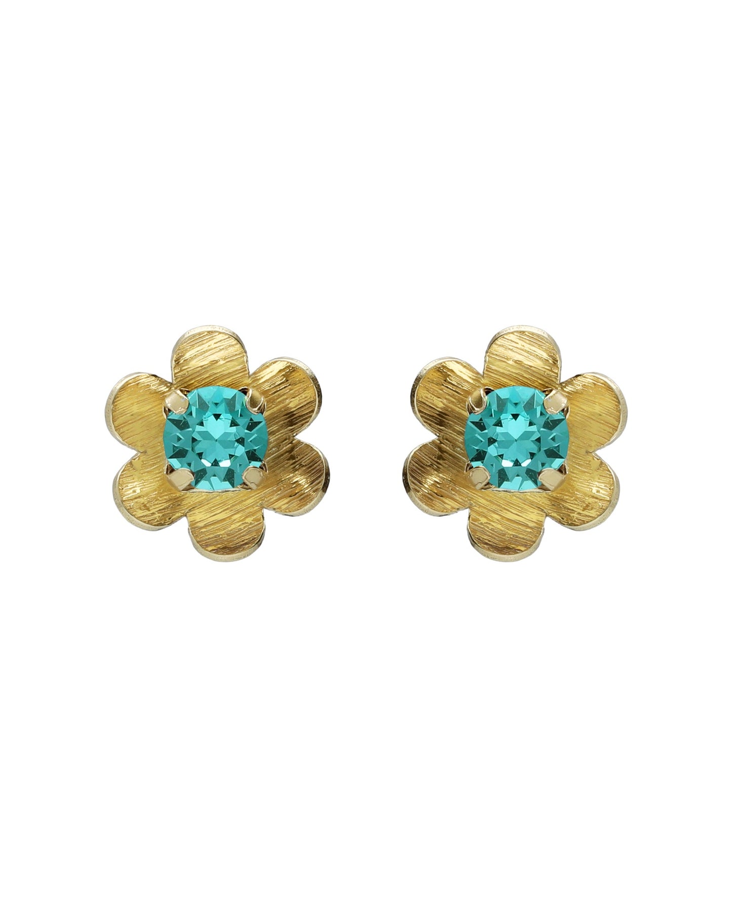 Pendientes botón Fleur flor con cristal en Plata baño Oro