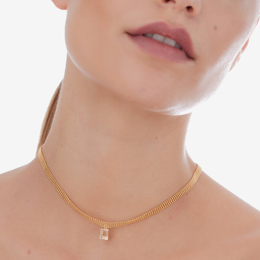 Collar corto Empire malla cristal blanco en Plata