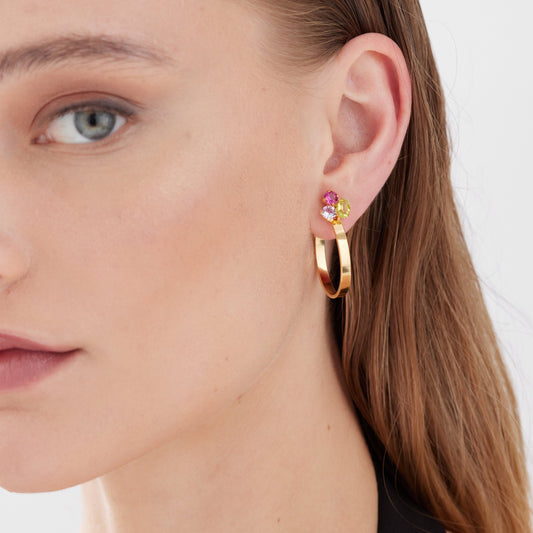 Pendientes aro Odele 30mm cristal multicolor en Plata baño Oro