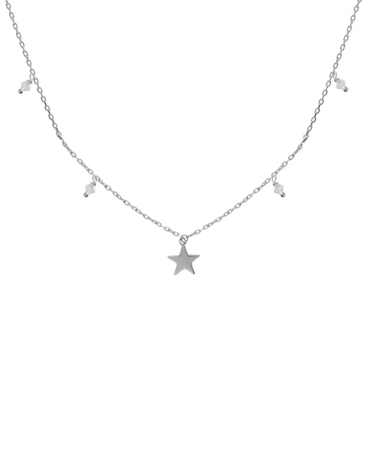Collar corto Muse estrella con cristal blanco en Plata