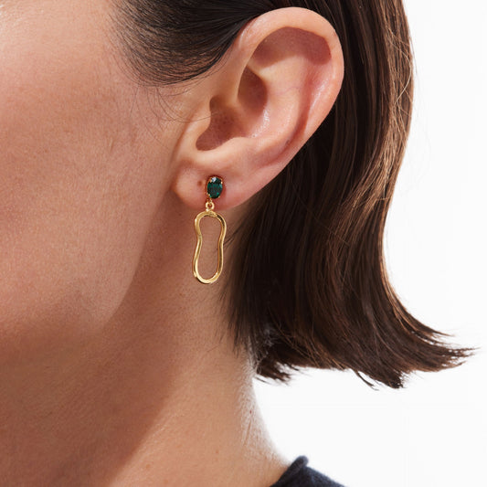 Pendientes cortos Prisme cristal Verde en Plata baño Oro