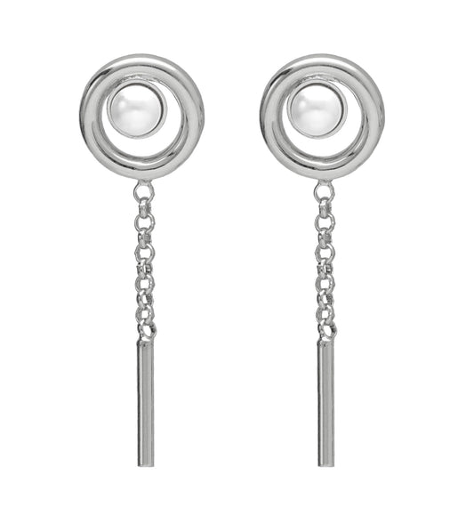 Pendientes largos Perlite perla en Plata