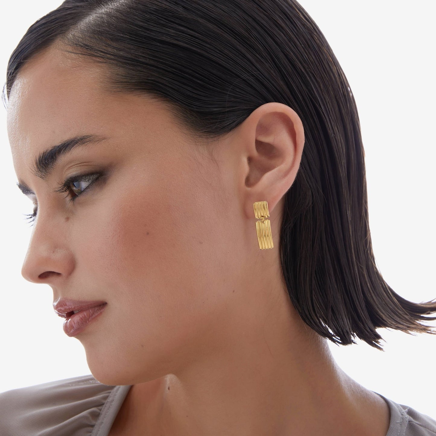 Pendientes largos Connect rectángulo en Plata