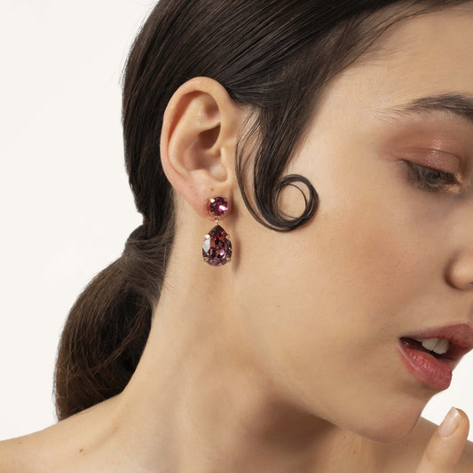 Pendientes largos Blooming lágrima cristal en Plata baño Oro