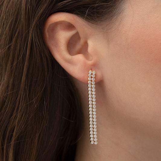 Pendientes largos Halo cristales riviere en Plata