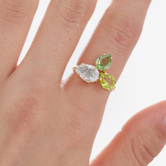 Anillo ajustable Glory lágrima cristal en Plata baño Oro