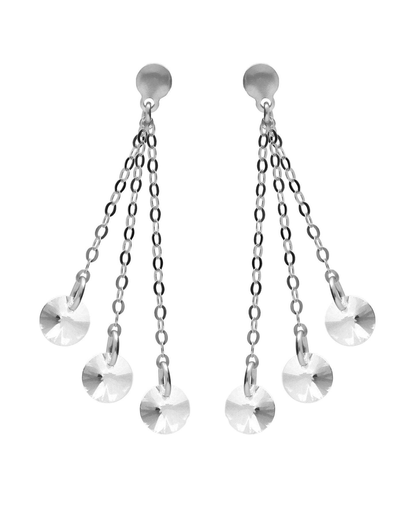 Pendientes largos Muse cadena con cristal blanco en Plata