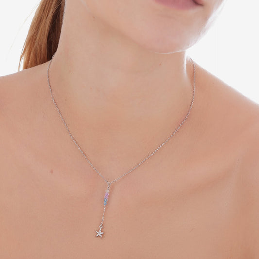 Collar corto Bliss estrella cristal multicolor en Plata baño rodio