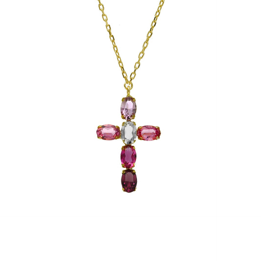 Collar corto Harmony cruz cristal en Plata baño Oro
