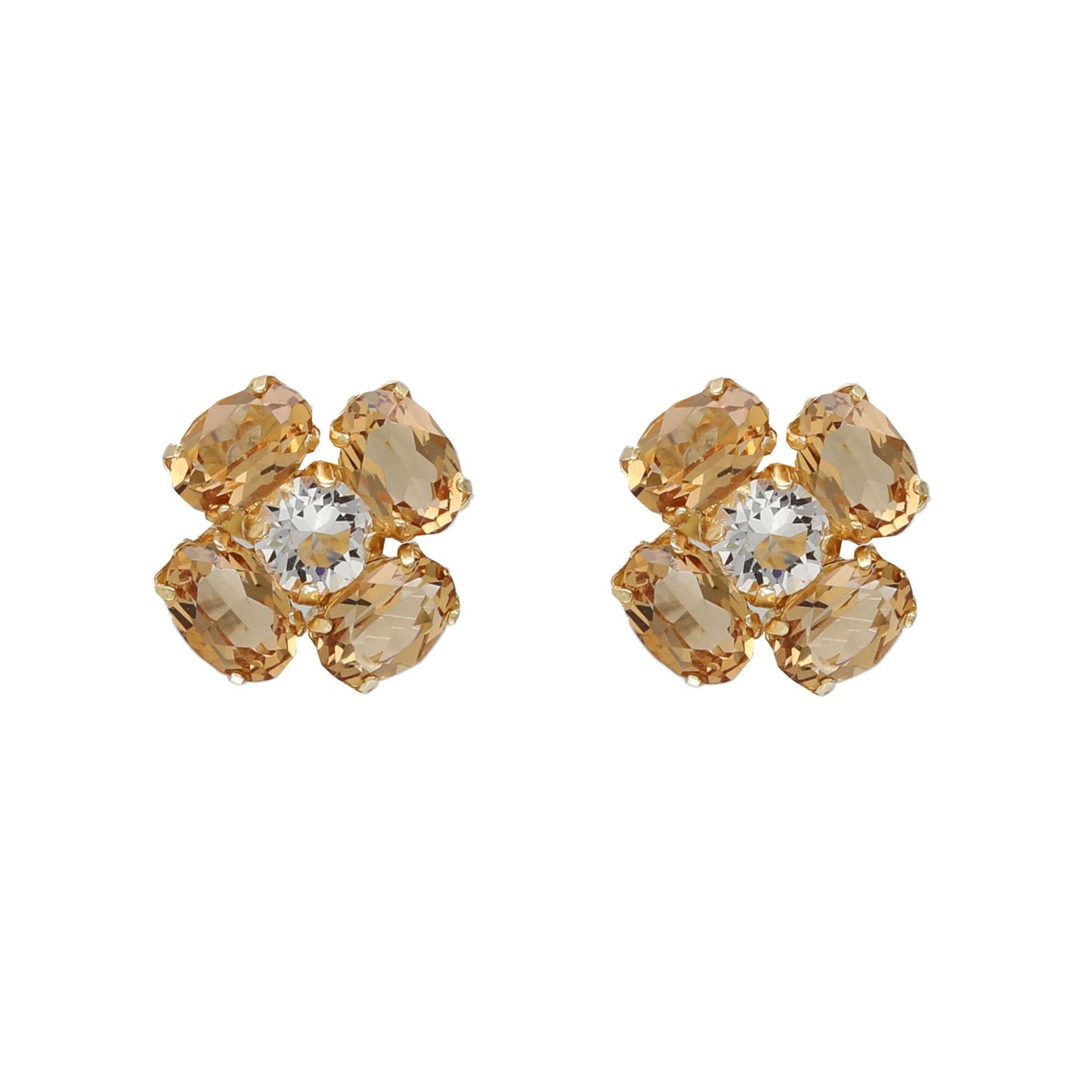 Pendientes botón flor God Morgen con cristal en Plata baño Oro