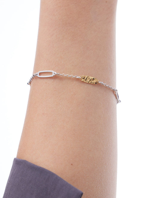 Pulsera Avenue rectángulo textura bicolor en Plata