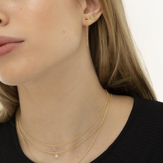 Pendientes largos Lis círculo cristal en Plata baño Oro