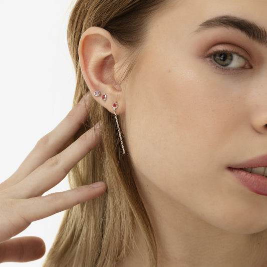 Pendientes largos Lis círculo cristal en Plata baño rodio