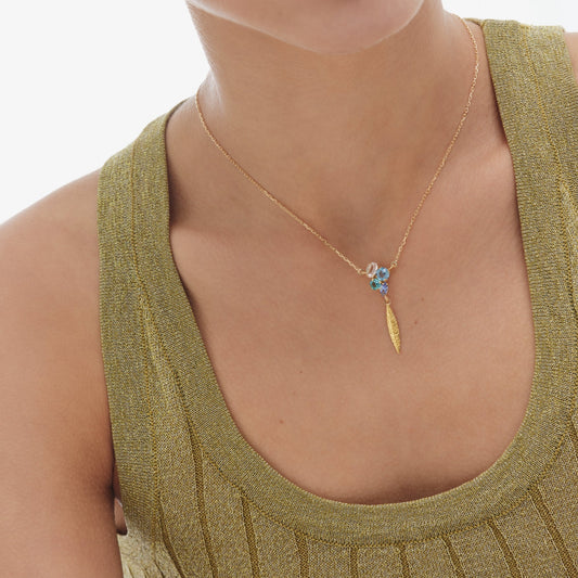 Collar corto Lisbon hoja cristal azul en Plata