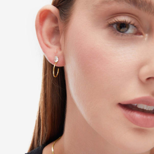 Pendientes aro Genoveva oval cristal blanco en Plata