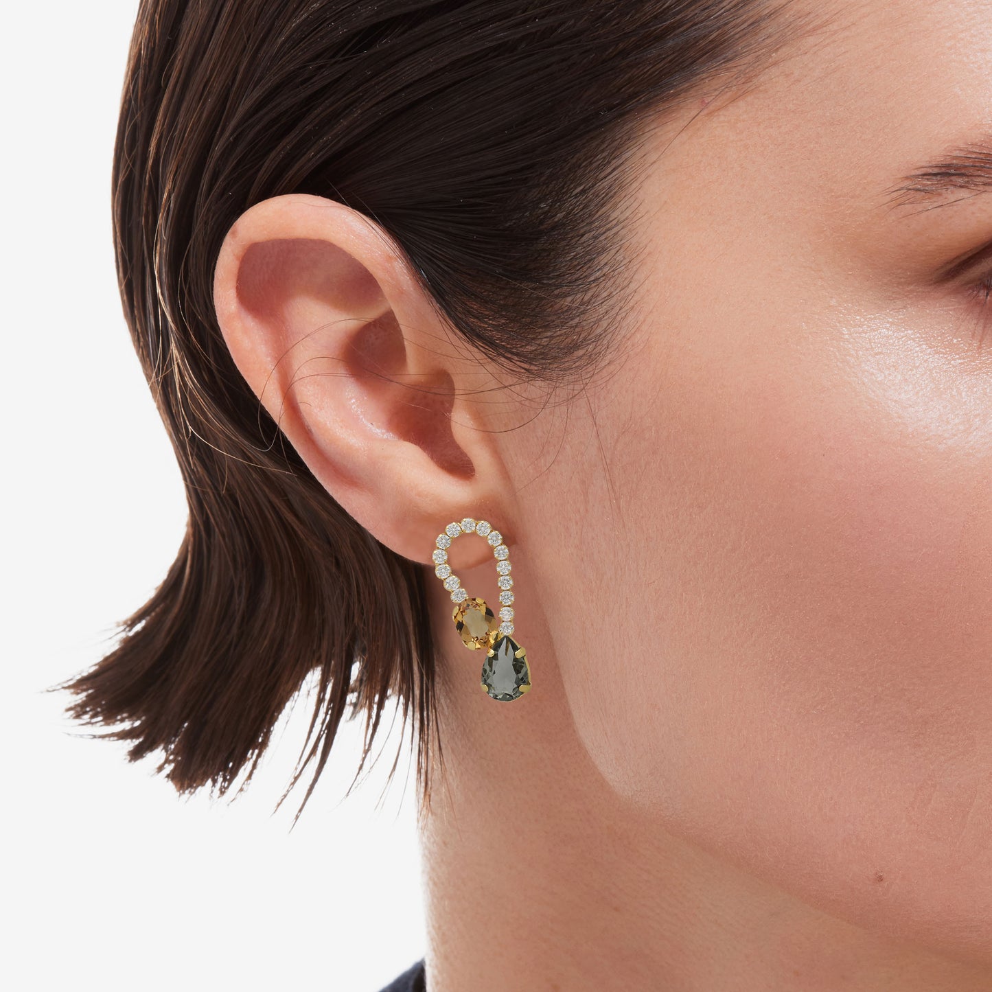 Pendientes cortos Clarity cristal champán en Plata baño Oro