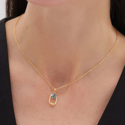 Collar corto óvalo Buongiorno con cristal azul en Plata baño Oro