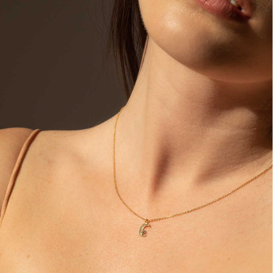 Collar corto Celeste luna cristal blanco en Plata