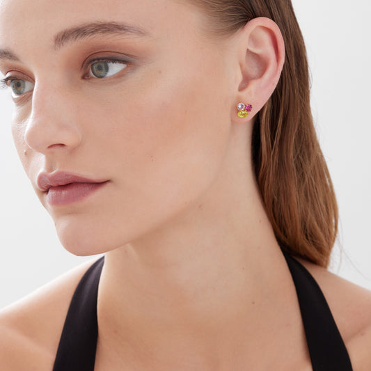 Pendientes botón Odele cristal multicolor en Plata baño Oro