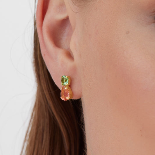 Pendientes cortos Bay cristal naranja en Plata baño Oro
