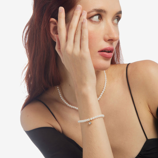 Pulsera Aurore cristales y perla en Plata