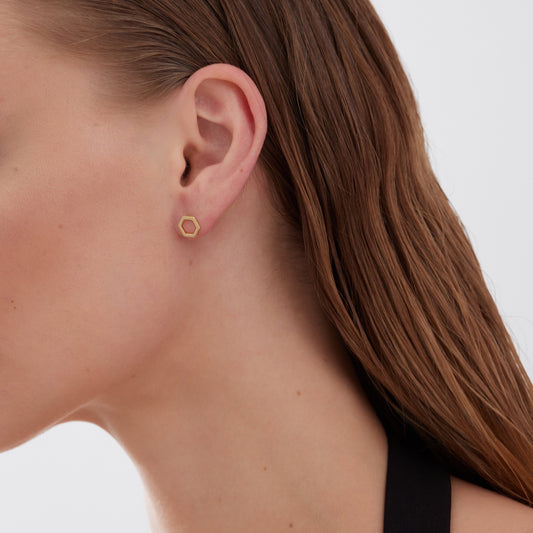 Pendientes botón Honey hexagonal en Plata baño Oro