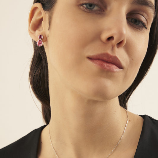 Pendientes cortos Basic 7 y 9mm cristal en Plata baño rodio