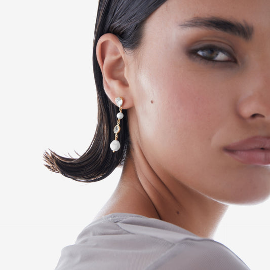 Pendientes largos Purpose cristales y perla barroca blanco en Plata