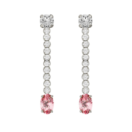 Pendientes largos Bonjour con cristales riviere en Plata baño Rodio