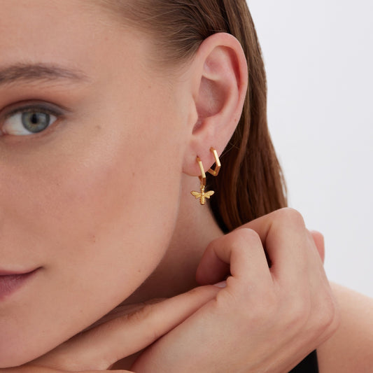 Pendientes aro Honey hexagonal en Plata baño Oro