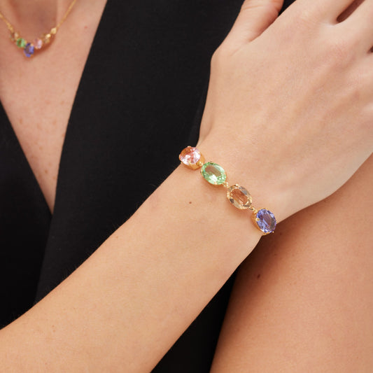 Pulsera God Morgen con cristal grande multicolor en Plata baño Oro