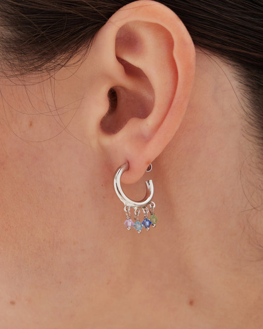 Pendientes aro 14mm Capri con cristal azul en Plata baño Rodio