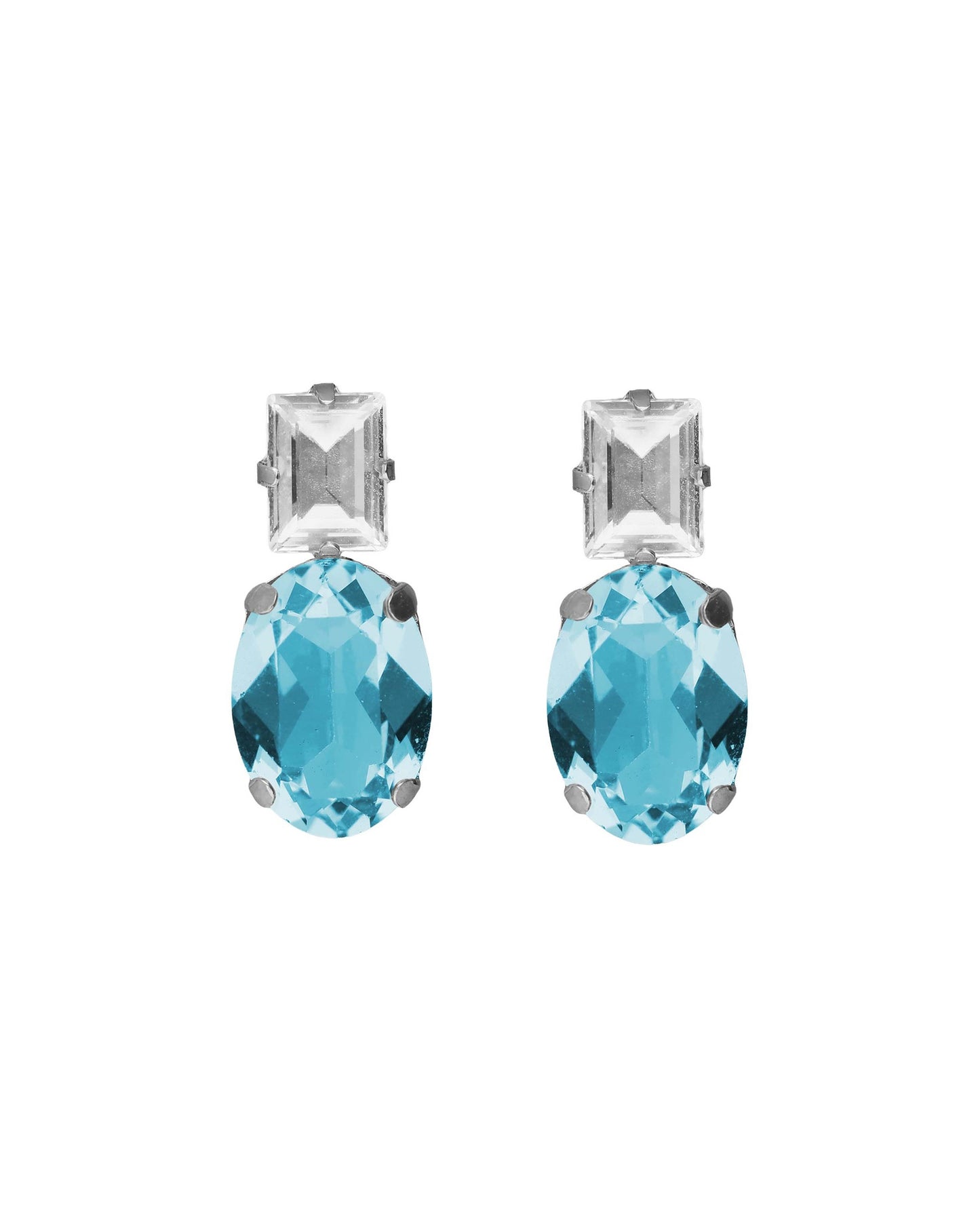 Pendientes cortos oval Ombra con cristal en Plata baño Rodio