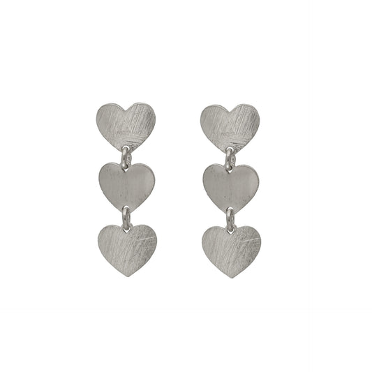 Pendientes largos textura corazón El Gesto en Plata