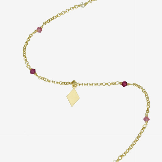 Tobillera cristal rosa en Plata
