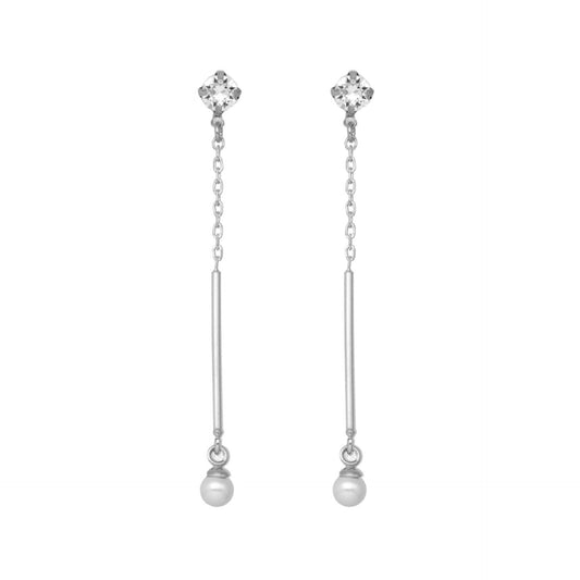 Pendientes largos Paulette cristales y perla en Plata