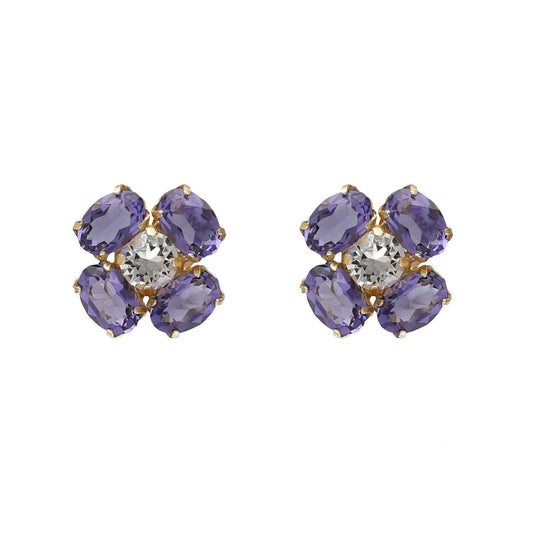 Pendientes botón flor God Morgen con cristal en Plata baño Oro