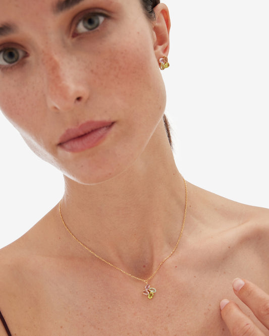 Collar corto Amalfi con cristal multicolor en Plata baño Oro
